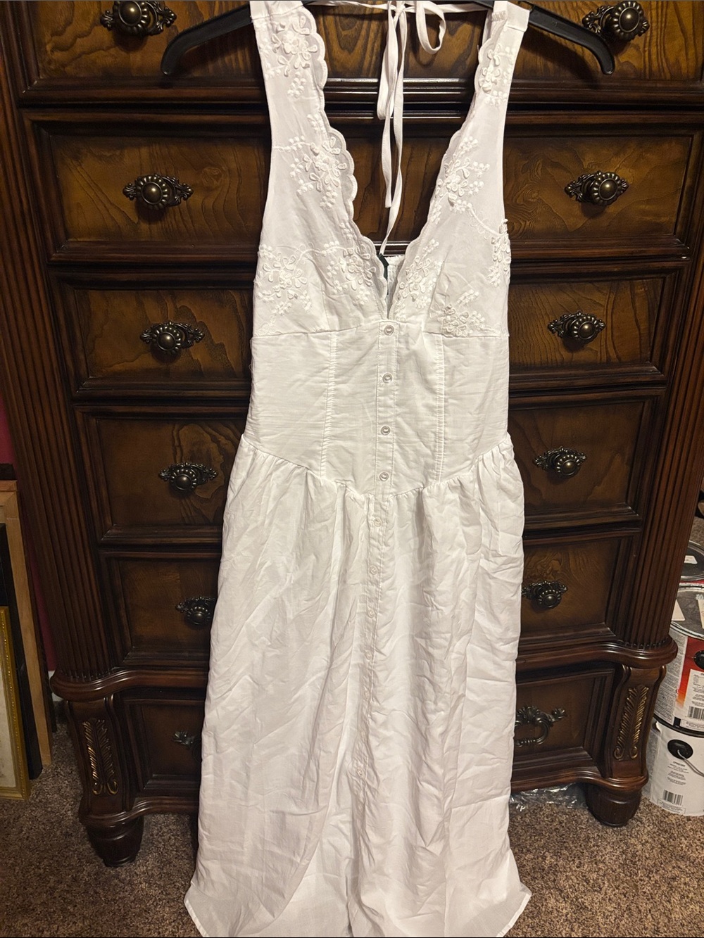 NWT wild fable White Embroidered V-Neck Maxi Dress size small sundress